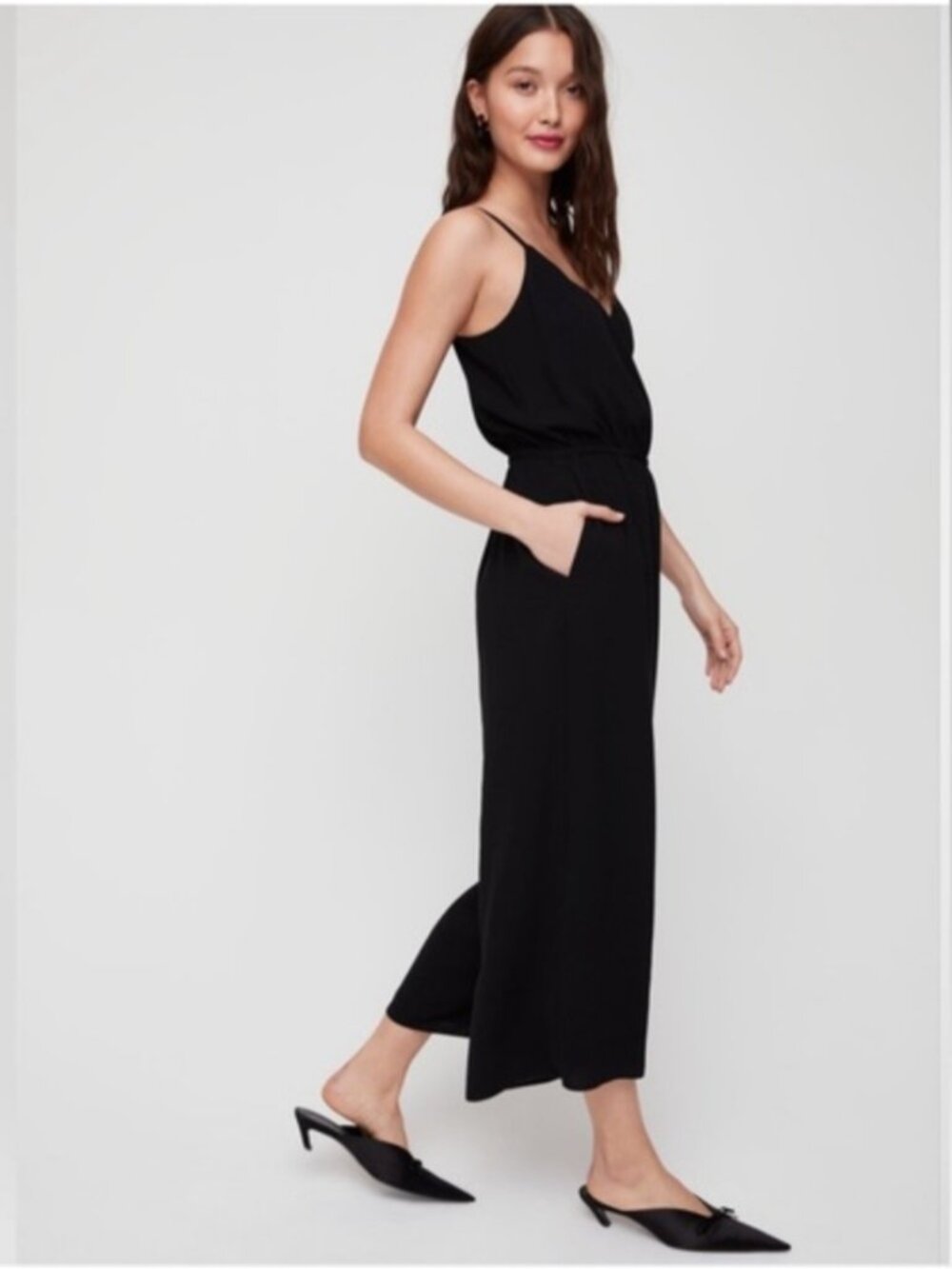 Aritzia Wilfred Irène Lace Trimmed Crop Wide Leg Jumpsuit Black S